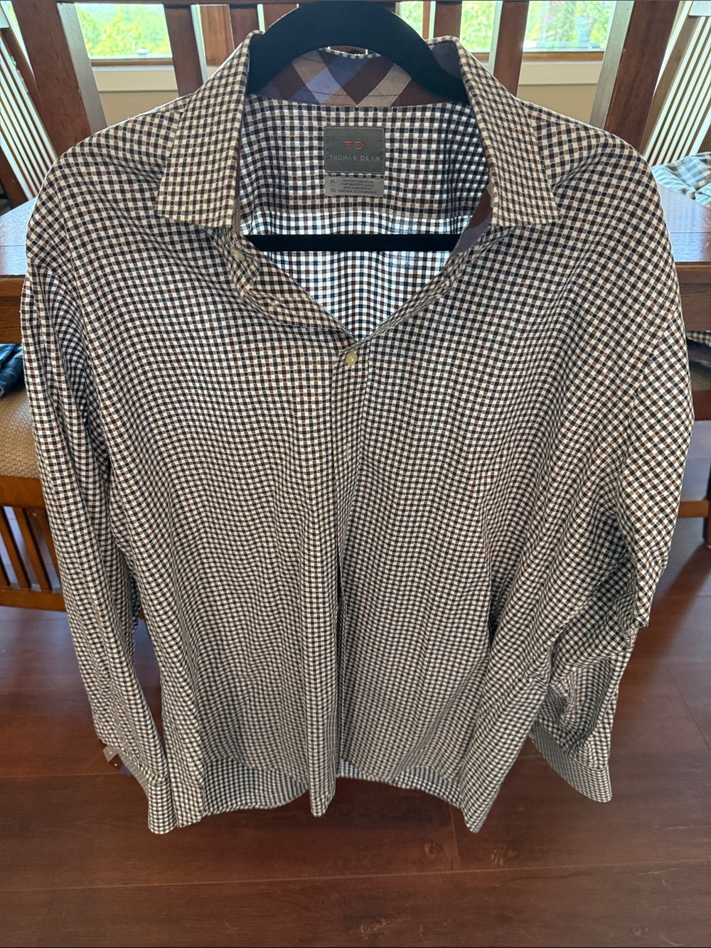 Thomas Dean brown& White Gingham Dress Shirt
